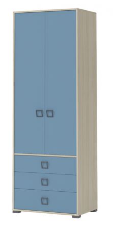 Drehtürenschrank / Kleiderschrank 18, Farbe: Esche / Blau - Abmessungen: 236 x 84 x 56 cm (H x B x T)