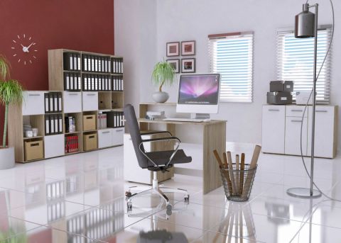 Büro Komplett - Set A Palpala, 5-teilig, Farbe: Eiche Sonoma / Weiß
