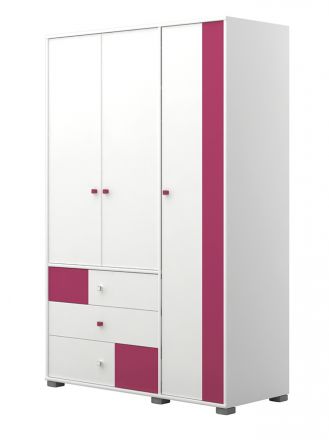 Kinderzimmer - Drehtürenschrank / Kleiderschrank Lena 03, Farbe: Weiß / Pink - Abmessungen: 198 x 126 x 56 cm (H x B x T)
