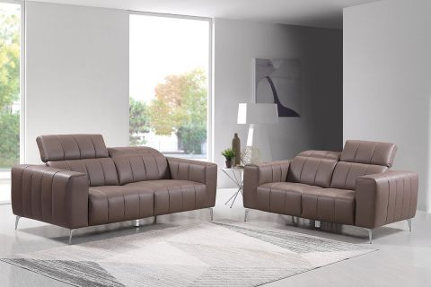 Echtleder Premium Couch Roma, Set (2- und 3-Sitz Sofa), Farbe: Beige-braun