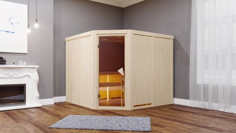 Sauna Anna 03, 68 mm Wandstärke - 231 x 196 x 198 cm (B x T x H) - Ausführung:inkl. Bio-Ofen mit externer Steuerung