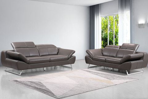 Echtleder Premium Couch Safona, Set (2- und 3-Sitz Sofa), Farbe: Nougat