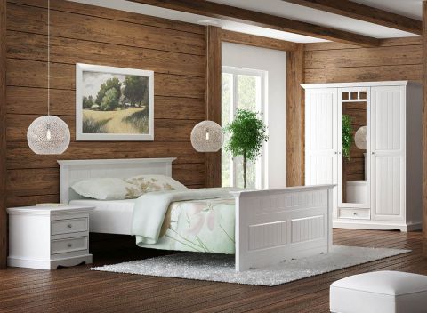 Schlafzimmer Komplett - Set C Gyronde, 4-teilig, Kiefer massiv Vollholz, Farbe: Weiß