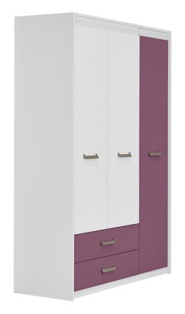 Kinderzimmer - Drehtürenschrank / Kleiderschrank Koa 03, Farbe: Weiß / Violett - Abmessungen: 203 x 142 x 52 cm (H x B x T)