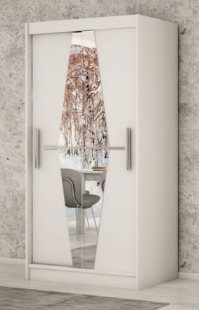 Schiebetürenschrank / Kleiderschrank Alphubel 01 mit Spiegel, Farbe: Weiß Matt - Abmessungen: 200 x 100 x 62 cm ( H x B x T)