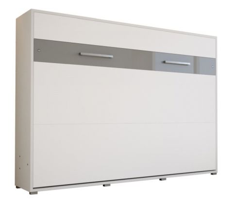 Schrankbett Namsan 03 horizontal, Farbe: Weiß matt / Grau glänzend - Liegefläche: 140 x 200 cm (B x L)