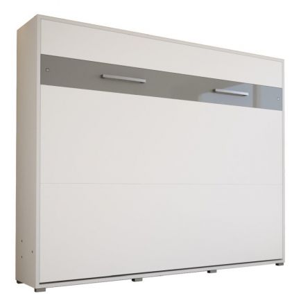 Schrankbett Namsan 04 horizontal, Farbe: Weiß matt / Grau glänzend - Liegefläche: 160 x 200 cm (B x L)