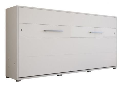 Schrankbett Namsan 01 horizontal, Farbe: Weiß matt / Weiß glänzend - Liegefläche: 90 x 200 cm (B x L)