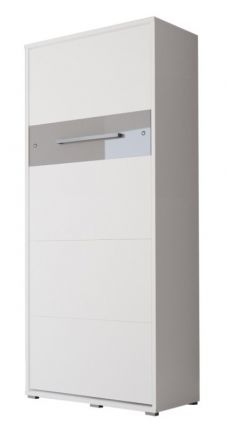 Schrankbett Namsan 01 vertikal, Farbe: Weiß matt / Grau glänzend - Liegefläche: 90 x 200 cm (B x L)