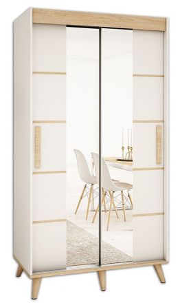 Schiebetürenschrank / Kleiderschrank Perdito 01J mit Spiegel, Farbe: Weiß matt / Buche - Abmessungen: 208 x 100,5 x 62 cm ( H x B x T)