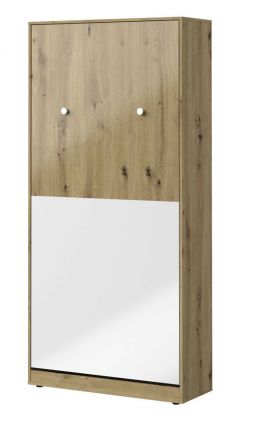 Schrankbett  Sirte 15 vertikal, Farbe: Eiche / Weiß Hochglanz - Liegefläche: 90 x 200 cm (B x L)