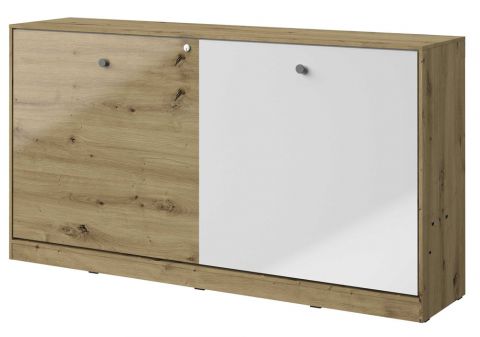 Schrankbett Sirte 16 horizontal, Farbe: Eiche / Weiß / Grau Hochglanz - Liegefläche: 90 x 200 cm (B x L)