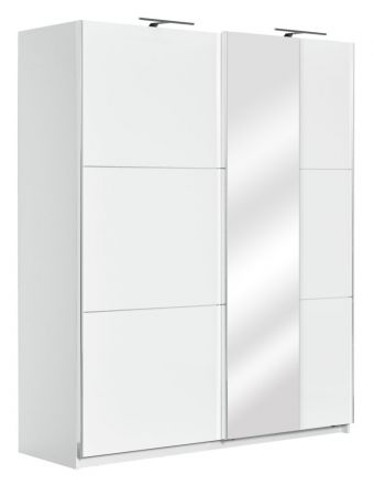 Schiebetürenschrank / Kleiderschrank Sabadell 10, Farbe: Weiß / Weiß Hochglanz - 222 x 179 x 64 cm (H x B x T)