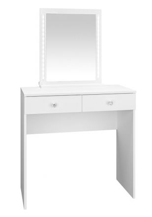 Schminktisch Collegedale 01, Farbe: Weiß - Abmessungen: 140 x 80 x 40 cm (H x B x T), mit 2 Schubladen und Spiegel