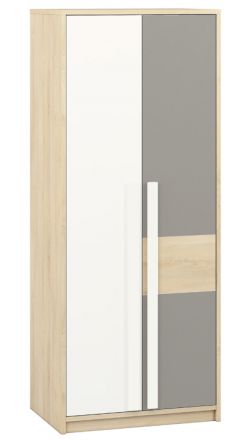 Jugendzimmer - Drehtürenschrank / Kleiderschrank Greeley 02, Farbe: Buche / Weiß / Platingrau - Abmessungen: 199 x 80 x 55 cm (H x B x T), mit 2 Türen und 6 Fächern
