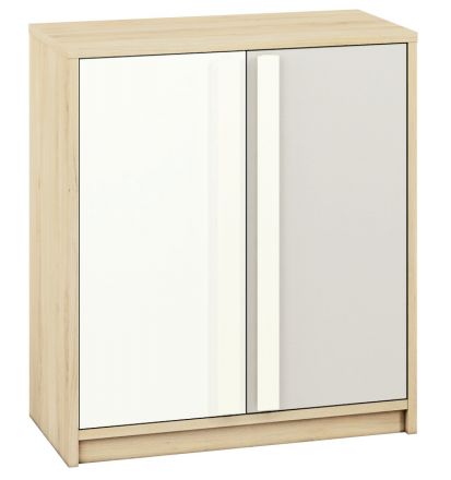 Jugendzimmer - Kommode Greeley 09, Farbe: Buche / Weiß / Hellgrau - Abmessungen: 93 x 83 x 40 cm (H x B x T), mit 2 Türen und 2 Fächern