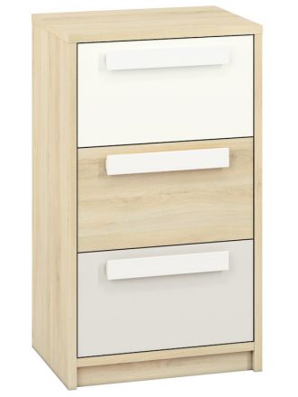 Jugendzimmer - Kommode Greeley 11, Farbe: Buche / Weiß / Hellgrau - Abmessungen: 93 x 54 x 40 cm (H x B x T), mit 3 Schubladen