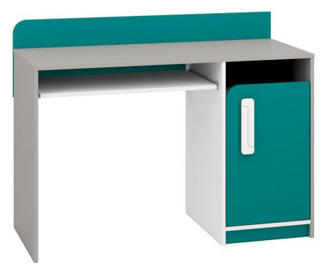 Kinderzimmer - Schreibtisch Renton 11, Farbe: Platingrau / Weiß / Blaugrün - Abmessungen: 91 x 120 x 52 cm (H x B x T), mit 1 Tür und 3 Fächern