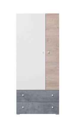 Jugendzimmer - Drehtürenschrank / Kleiderschrank Lede 03, Farbe: Grau / Eiche / Weiß - Abmessungen: 190 x 80 x 50 cm (H x B x T)