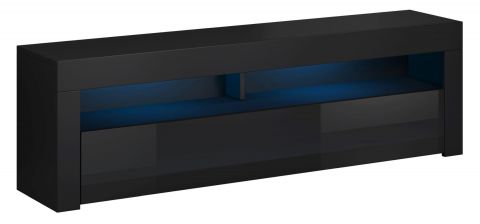 TV-Unterschrank Galiceno 02, Farbe: Schwarz / Schwarz Glanz - Abmessungen: 50 x 160 x 33 cm (H x B x T)