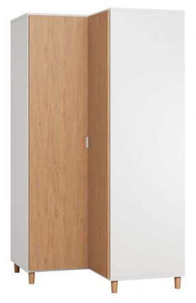 Drehtürenschrank / Eckkleiderschrank Arbolita 40, Farbe: Weiß / Eiche - Abmessungen: 195 x 102 x 104 cm (H x B x T)