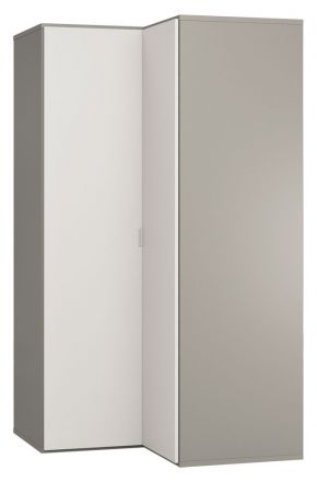 Drehtürenschrank / Eckkleiderschrank Bellaco 18, Farbe: Grau / Weiß - Abmessungen: 187 x 102 x 104 cm (H x B x T)