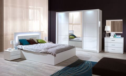 Schlafzimmer Komplett - Set C Zagori, 6-teilig, Farbe: Alpinweiß / Weiß Hochglanz