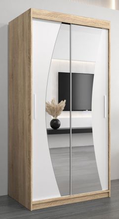 Schiebetürenschrank / Kleiderschrank Combin 01 mit Spiegel, Farbe: Eiche Sonoma / Weiß matt - Abmessungen: 200 x 100 x 62 cm (H x B x T)
