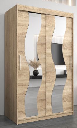 Schiebetürenschrank / Kleiderschrank Hacho 02 mit Spiegel, Farbe: Eiche Sonoma - Abmessungen: 200 x 120 x 62 cm ( H x B x T)