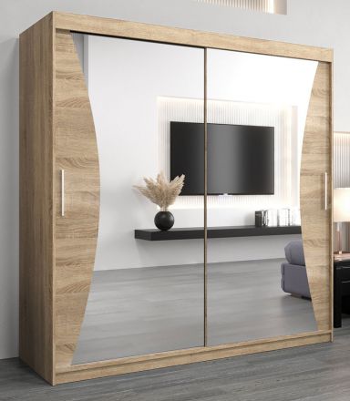 Schiebetürenschrank / Kleiderschrank Serbota 05 mit Spiegel, Farbe: Eiche Sonoma - Abmessungen: 200 x 200 x 62 cm (H x B x T)