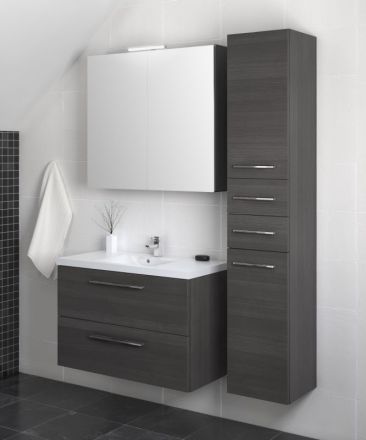 Badezimmermöbel - Set Y Pune, 3-teilig inkl. Waschtisch / Waschbecken, Farbe: Esche Grau