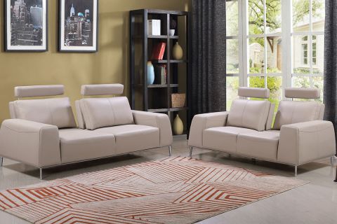 Echtleder Premium Couch Veneto, Set (2- und 3-Sitz Sofa), Farbe: Ecru-beige