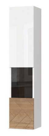 Hängevitrine Faleasiu 30, Farbe: Weiß / Walnuss- Abmessungen: 140 x 30 x 29 cm (H x B x T)