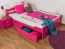 Einzelbett / Funktionsbett "Easy Premium Line" K4, inkl. 2 Schubladen und 1 Abdeckblende, 140 x 200 cm Buche Vollholz massiv rosa lackiert