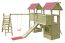 Spielturm K32 inkl. zwei Türme, Schindeldach, Holzbrücke, Einzelschaukel und Sandkasten FSC® - Abmessungen: 550 x 475 cm (L x B)