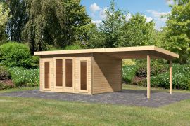 Gartenhaus SET naturbelassen mit Anbaudach 3,3 m, Grundfläche: 9,3m²