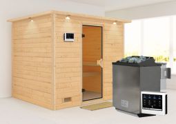 Sauna "Leja" SET mit bronzierter Tür und Kranz mit Ofen BIO 9 kW - 259 x 210 x 205 cm (B x T x H)