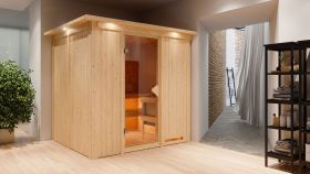 Sauna "Eemil" SET mit Kranz und Ofen externe Steuerung easy 9 kW Edelstahl - 210 x 184 x 202 cm (B x T x H)