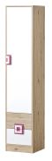 Kinderzimmer - Schrank Fabian 05, Farbe: Eiche Hellbraun / Weiß / Rosa - 190 x 40 x 40 cm (H x B x T)