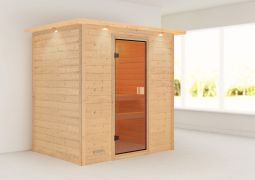 Sauna "Fynn" mit bronzierter Tür und Kranz - Farbe: Natur - 223 x 159 x 191 cm (B x T x H)