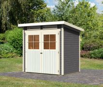 Kleines Gartenhaus / Gartenhütte mit Pultdach, Farbe: Terragrau, Grundfläche: 3,02 m²
