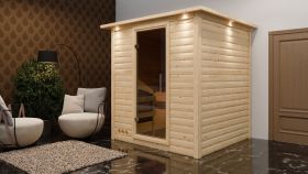 Sauna "Jonna" mit Kranz und graphitfarbener Tür - Farbe: Natur - 224 x 210 x 206 cm (B x T x H)