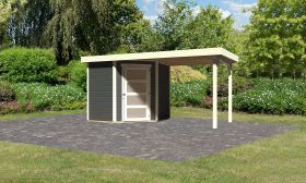 Gartenhaus SET terragrau mit Anbaudach 2,4 m Breite, Grundfläche: 4,45m²