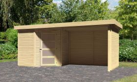 Gartenhaus SET naturbelassen mit Anbaudach 2,8 m Breite, Seiten- und Rückwand, Grundfläche: 4,45 m²