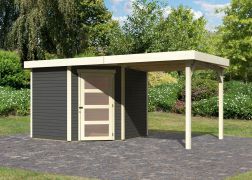 Gartenhaus SET AKTION terragrau mit Anbaudach 2,4 m Breite, Grundfläche: 5,76m²