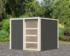 Modernes Gartenhaus mit Schiebetür, Farbe: Terragrau, Grundfläche: 5,86 m²