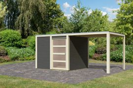 Gartenhaus SET terragrau mit Anbaudach, Grundfläche: 5,86m²