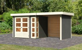 Gartenhaus SET terragrau mit Schleppdach 2,4 m Breite, Seiten- und Rückwand, Grundfläche: 5,07 m²