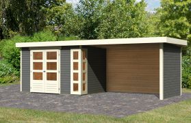 Gartenhaus SET terragrau mit Schleppdach 2,8 m Breite, Seiten- und Rückwand, Grundfläche: 6,35m²