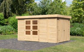 Gartenhaus SET naturbelassen mit Anbauschrank, Grundfläche: 9,03m²